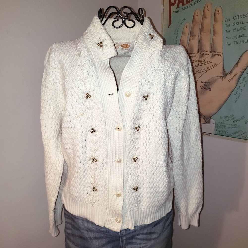 Vintage 1950's Off White Sears & Roebuck's Kerrybrooke Sweater Cardigan S/M